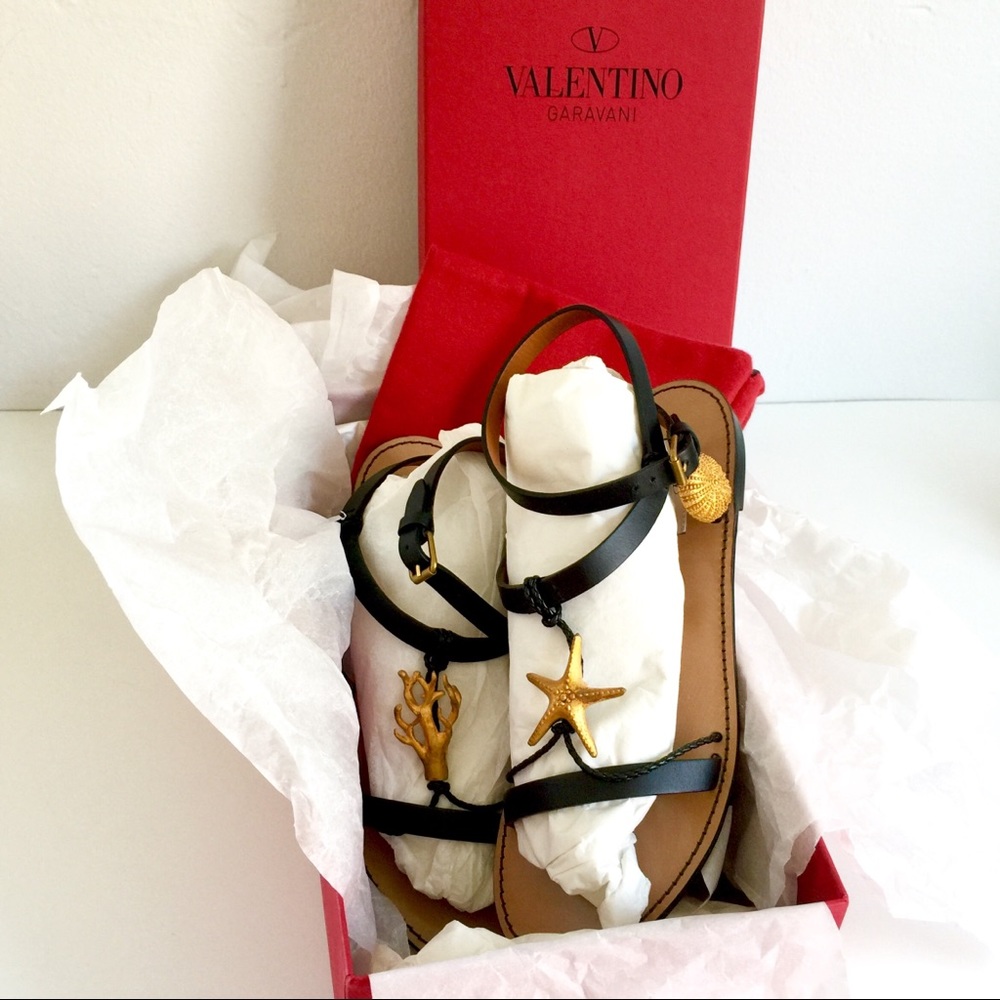 RARE VALENTINO LTD RUNWAY BLACK LEATHER&BRASS SANDAL RUNS LG - Picture 3 of 16